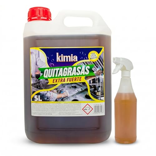 KIMIA - Quita Grasas Extra Fuerte 5L + Pulverizador 750ml | Quitagrasas Concentrado | Desengrasante Profesional | Potente y Versátil | Desengrasante para Diversas Superficies | Alta Eficacia