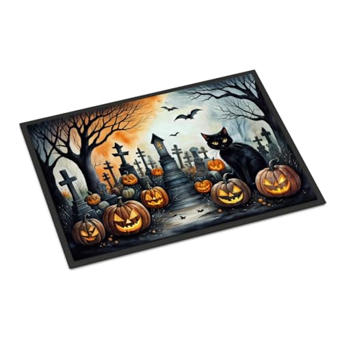 Black Cat Halloween Doormat - 24x36 Inch Indoor Outdoor Rug