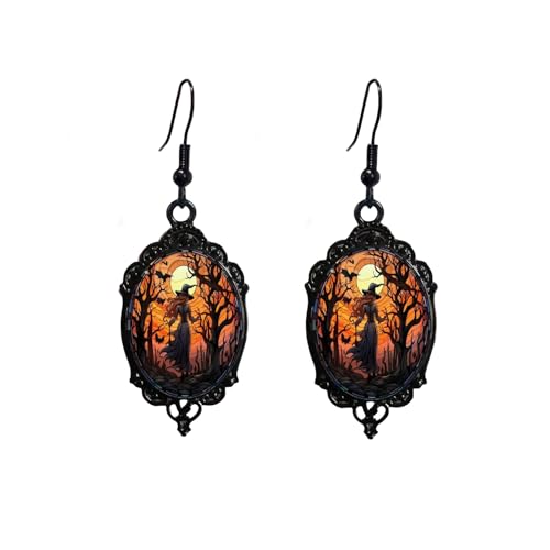 Vintage Halloween Earrings Gothic Mystery Witch Cameo Earrings Vintage Punk Crystal Glass Witch Dangle Earrings Victorian Jewelry for Women