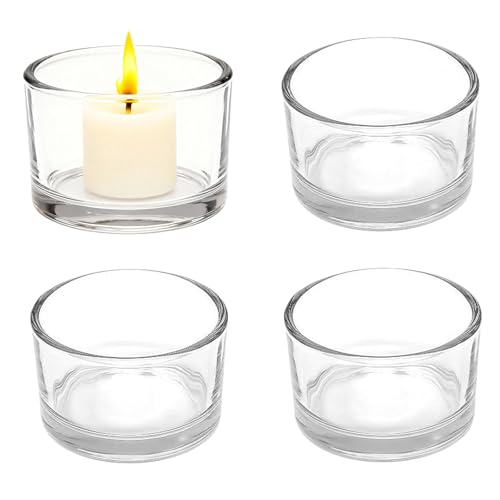 4Pcs Clear Glass Tealight Candle Holders Mini Round Candles Holder Jars Decoration for Table Home Party Wedding Centerpieces