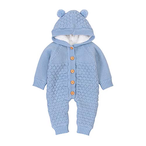 Homeriy Combinaison de Pull Tricoté pour Bébé Infantile Combinaison pour Bébé Enfant en Bas Âge Une Pièce Tricoté Laine Polaire Body à Capuche Utumn Hiver Vêtements Chauds pour 3-24 Mois Cover