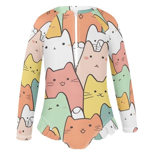 ALAZA Toddler Swimsuit Girl Bathing Suit Swimwear Rash Guard Japanese Cat Long Sleeve 3T2