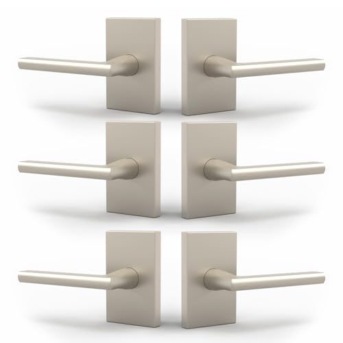 Image of Mega Handles Glamor Dummy Door Handles - 6 Pack Heavy Duty Brushed Nickel Door Handles, Non-Turning Door Handle for Closet & French Doors, Single Side, Fits All Standard Doors - Satin Nickel