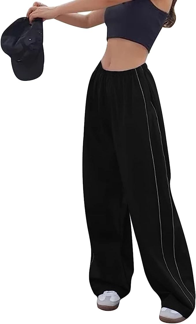 Odizli Damen High Waist Y2K Baggy Cargo Hose Frauen Jogginghose Track Pants Streetwear mit Taschen