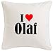 Reifen-Markt la Funda de Almohada I Love Olaf 40cm x 40cm Microfibra Regalo Ideal y la decoración de Buen Gusto para Cada Sala de Estar o el Dormitorio en Color Blanco con Cremallera