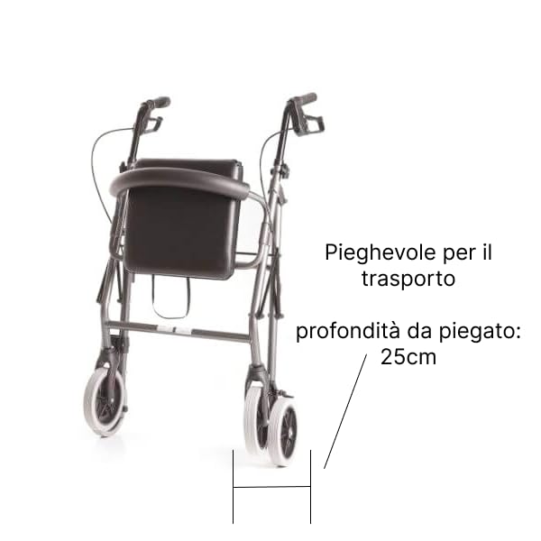 Salute Solare Deambulatore Rollator per anziani, Alluminio, Leggero, Freni manuali e bloccabili, Girello con seduta e 4 ruote, Deambulatore pieghevole, Girello anziani
