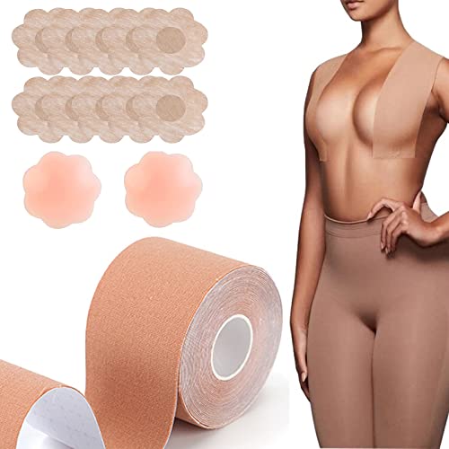HANQ Klebe BH Tape, Bruststraffungsband Unsichtbare Klebe BH Push up Set Lifting Tape,Elastische Atmungsaktives Brust Tape Wasserdichter Trägerloser BH für Abendkleider, Ballkleid, Hochzeitskleid Cover