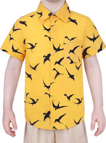 Image of Boys Hawaiian Button Down Shirt, Pure Combed Cotton Short Sleeve Size 3-15Y