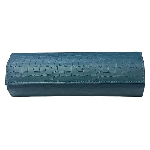 Image of essart 4 Slot Watch Roll Case - Croco Green PU Leather Travel Watch Organizer with Velvet Lining for Men & Women Premium Croco Green Faux Leather Watch Organizer