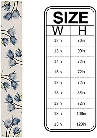 Retro Blue Tulip Table Runner - Cotton Linen 108 Inches, Floral Vintage Bed Runner Dress Scarves, Rustic Flowers Tablerunner for Dining/Holiday/Coffee Table 13"x 108"