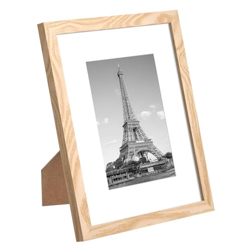 Image of upsimples 8x10 Picture Frame Set of 10, Display Pictures 5x7 with Mat or 8x10 Without, Multi Photo Frames Collage for Wall or Tabletop Display, Natural