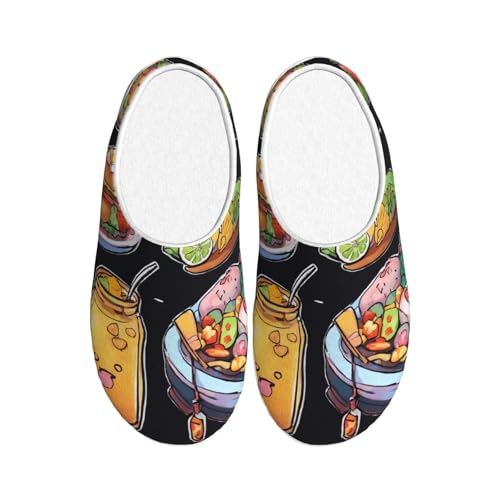 ADAhgu Gesunde Lebensmittel-Druck-Hausschuhe für Erwachsene, waschbar, für Damen und Herren, atmungsaktiv und gemütlich, Winterschuhe