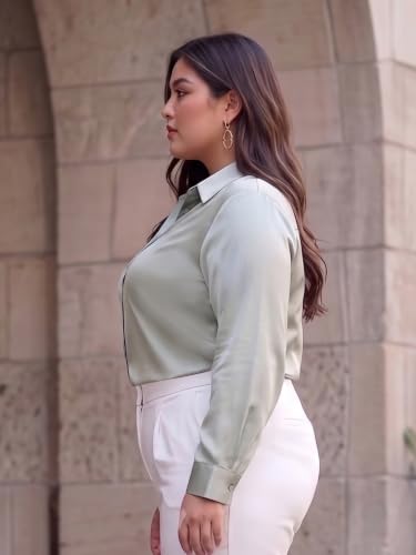 Image of Style Quotient Women Olive Satin Regular Formal Shirt