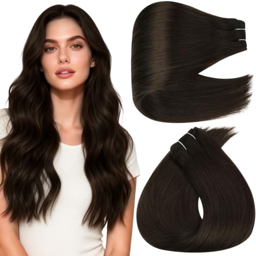 Full Shine Weft Hair Extensions Human Hair 20 Inch 120G Dark Brown Sew In