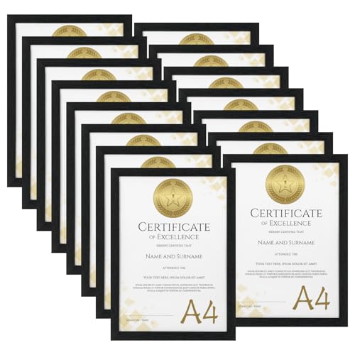 HORLIMER - HORLIMER A4 Frames Pack of 15, Black A4 Picture Frame for Displaying Certificates, Posters, Prints, and Documents on Wall or Tabletop