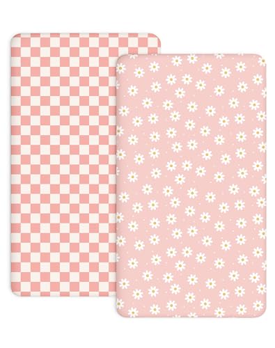 Crib Sheets for Boys and Girls, 2 Pack Fitted Baby Sheets for Standard Toddler Mattress 28' x 52', Soft Breathable Jersey Knit Baby Bedding (Daisy...