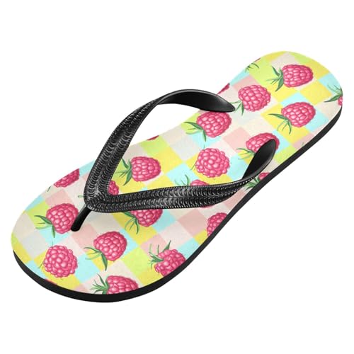Sinestour Raspberry Checkerboard Coloful Flip Flops for Beach Thong Sandals Anti-slip Lightweight Flat Slippers for Summer Travel Swim2