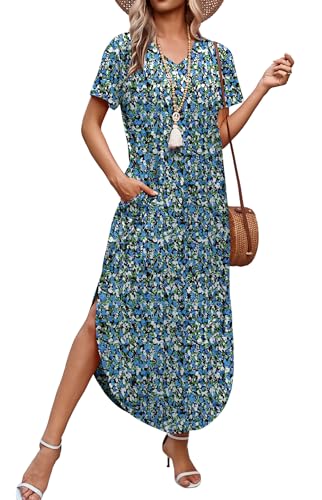 Image of WIHOLL Women's Summer Short Sleeve Dresses Maxi Dress Vacation Beach Sundresses 2026 with Pockets