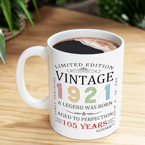 KOXAME Vintage 1921 Coffee Mug 11oz, 105th Birthday Gifts For Men Women, 105 Year Old Birthday Gifts For Him Her, Gift Ideas For Mom Dad Husband Wife Papa Grandma Turning 105 (105) - image 4