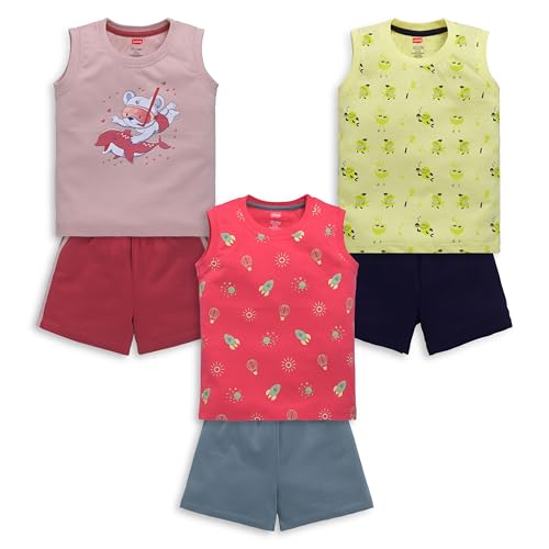 Image of LuvLap Baby Boys Regular Fit 100% Cotton Sleeveless Boys T-Shirt & Shorts Set Pack of 3