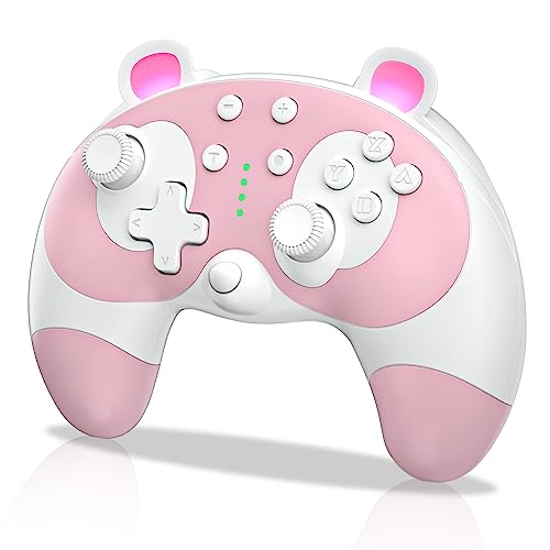 STOGA Switch Controller Cute Raccoon Animal Pro Gamepad Switch/Lite/OLED Wireless Switch Controller,Game Controller with Wake-Up Function,Support Gyro Axis,Turbo and Dual Vibration-Pink