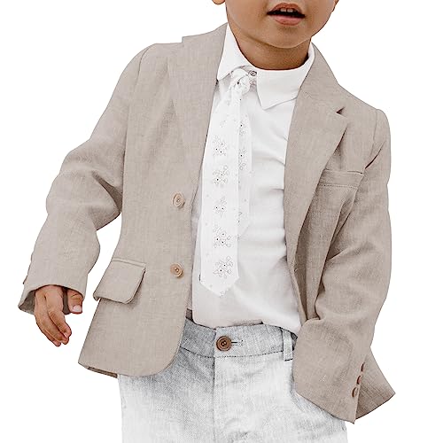 Kingdenergy Kids Boys Blazers Casual 2 Buttons Front Notched Lapel Suit Jackets School Uniform Khaki cover