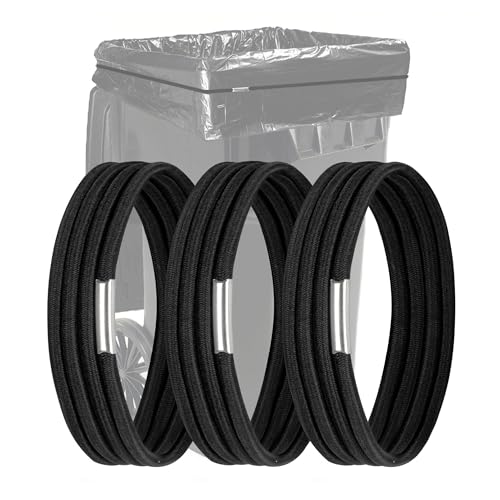 Trash Can Rubber Bands Set of 3, Fits 55, 65, 96 Gallon Trash Cans, HYLIYAKI Large Rubber Bands for Garbage Cans Durable for Kitchen Trash Bags, Heavy Duty Moving Bands in Black.