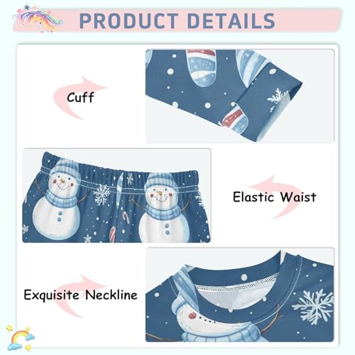 Pajama Sets Long Sleeve Snowman Candy Cane Snowflakes Soft Comfy Sleepwear 2 Piece PJS 3-8T4