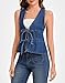 Ladyful Women's Deep V-Neck Denim Vest Bow Tie Front Sleeveless Jean Waistcoat Y2K Fashion Summer Top Tank Dark Blue