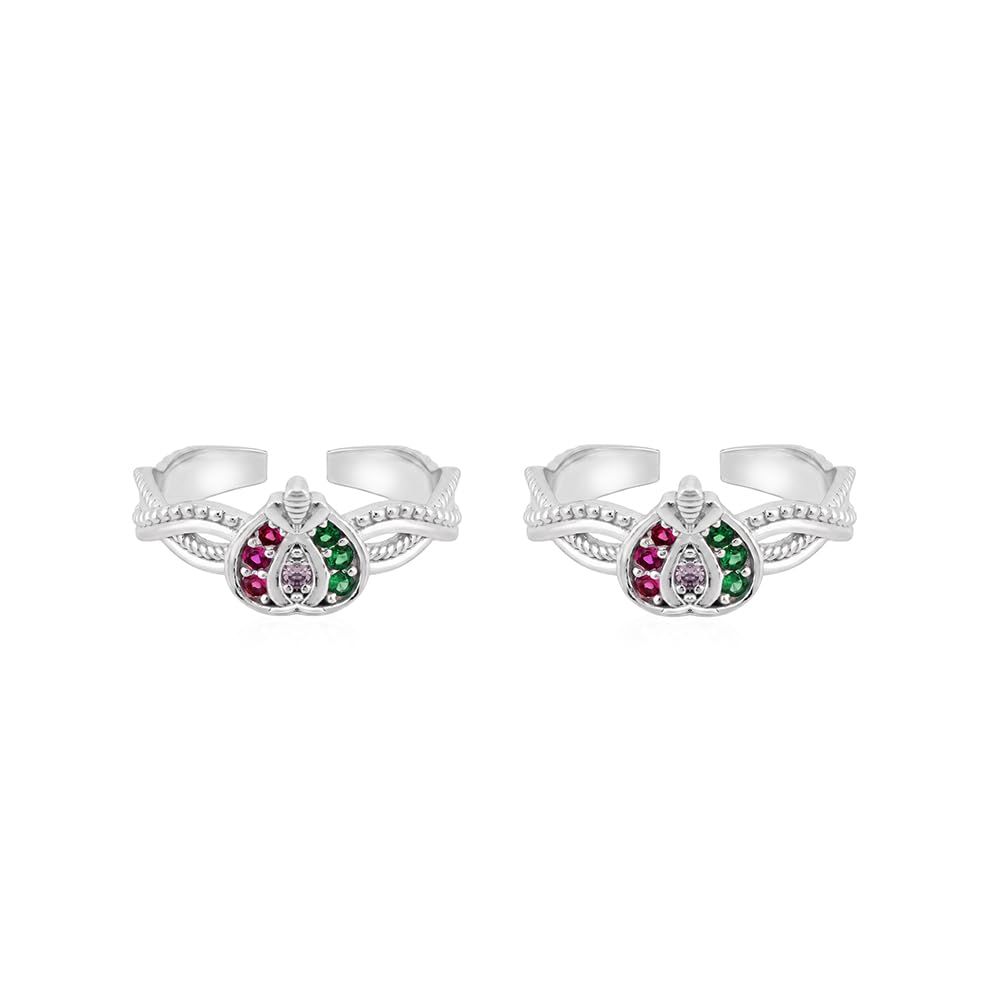 Pure 925 Silver Ruby Emerald Paisley Toe Rings for Women-image-39