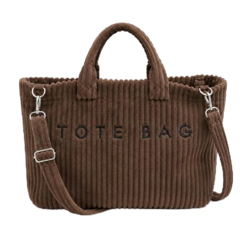 Image of Kawn Korean Tote Bag Aesthetic Corduroy Canvas Handbag for Women Zipper Casual Large Capacity Shoulder Bag with Pockets Versatile Everyday use for College Work Travel & Shopping
