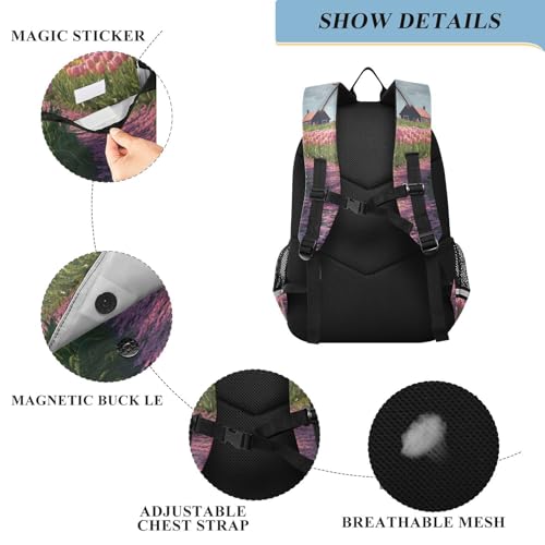 ALAZA Pink Tulips Windmill School Backpacks Reflective Safety Backpack3