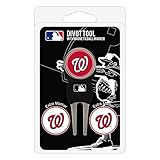 Team Golf MLB Washington Nationals Divot Tool with 3 Golf Ball Markers Pack, Markers are Removable Magnetic Double-Sided Enamel
