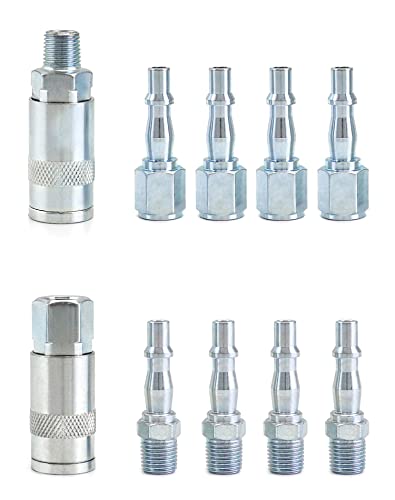 QWORK 10Pcs Air Line Connectors 1/4 BSP Couplings Connector Male Female and Male Fittings