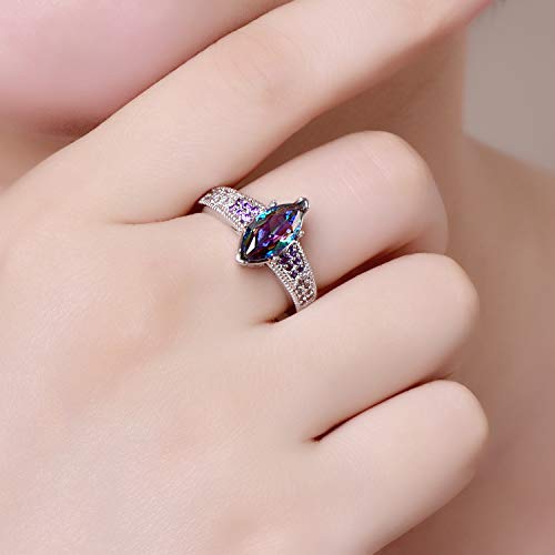 925 Sterling Silver Plated Simulated Rainbow Topaz Marquise Cut Engagement Ring for Women2