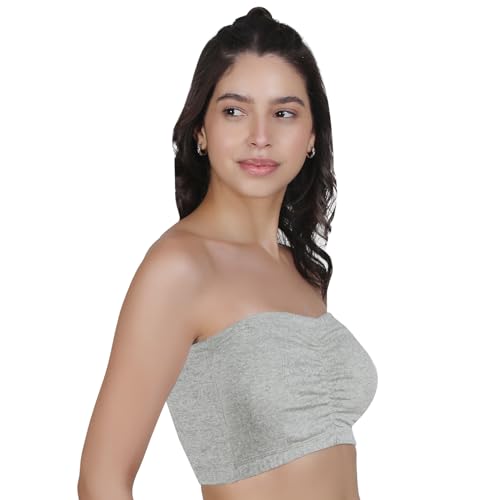Image of DChica Essentials Tube Bra for Women's, Cotton Padded Bra, Full Coverage, Non-Wired Young Women's T-Shirt Gym Bra, Solid Stylish Without Strap Training Bras