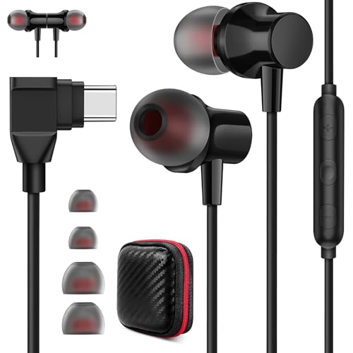 Auriculares USB C de 90 grados para Galaxy A56 A36 A55 A35 A54 5G, auriculares in-ear con cable micrófono tipo C, conector USB C, conector HiFi estéreo para Samsung S25 S24 iPad iPhone 16e 15 Pro