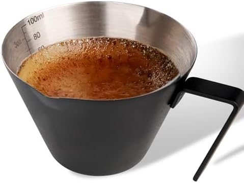 YARRAMATE Stainless Steel Espresso Shot Cup, Double Spout Metal Espresso Measuring Cup with V-Shaped Mouth, Espresso Accessories, 3.4OZ/100ML (Black)