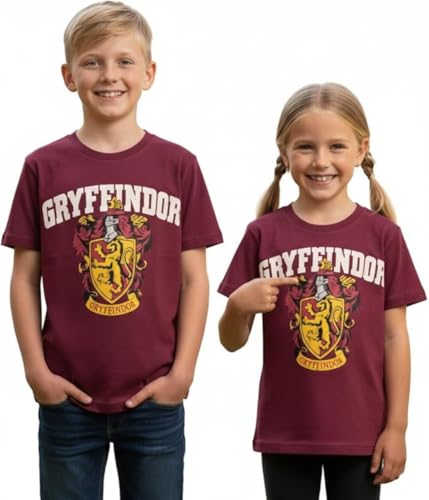 Licensed Kids Unisex Harry Potter Gryffindor T-Shirt Official Hogwarts House Crest Tee with Raised Puff Print Ages 1 to 13 Years Maroon (UK Age 11 Years 13 Years Regular Maroon)
