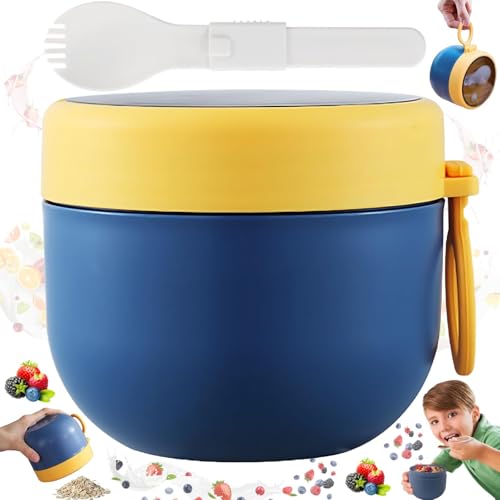 Liekadijiae Recipiente para Desayuno, Fiambrera Aislada de Gran Capacidad, Taza de Cereales para Llevar 600 ml, Taza de Yogur Ensalada a Prueba de Fugas, Vaso de Yogur con Cuchara Plegable