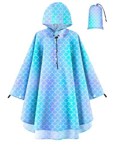 OlyPegic Kids Rain Poncho with Hooded Reusable Waterproof Lightweight Ponchos Kids Boy Girl Raincoat Outwear