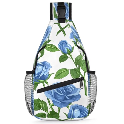 Bolso tipo sling unisex flores azul para senderismo