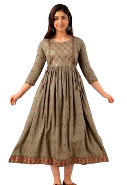 Women's Rayon Anarkali Dress Comfortable Maternity Feeding Kurta with Both Side Zippers | Pre and Post-Pregnancy & Nursing Mom Dress-image-12