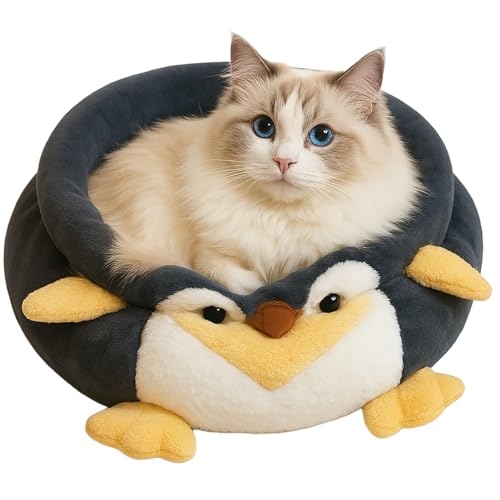 VIEFIN Cute Cat Beds for Indoor Cats, Soft Small Dog Beds, Washable Pet Beds for Puppy and Kitty, Funny Penguin Cat Beds, 20 inch