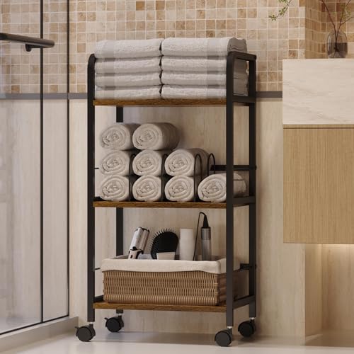 Feyejade Towel Rack Free Standing Rolling 3-Tier with Removable Dividers