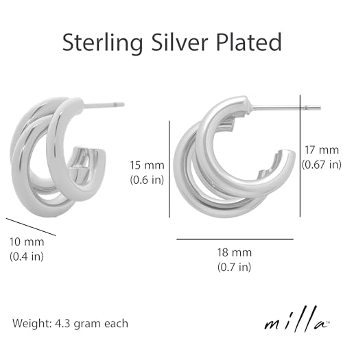 MILLA Chunky Gold Earrings for Women, Triple Split Thick Gold Hoops and Silver Hoop Earrings, Hypoallergenic3