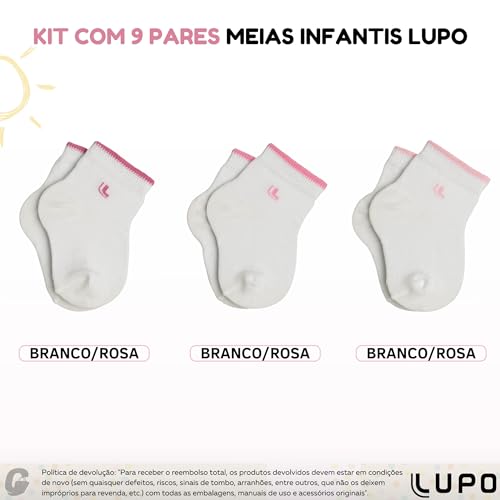 Kit 09 Pares de Meia Bebê Lupo Baby Algodão Infantil Unissex | 9 Branco (0900) | RN (0 a 4 Meses)