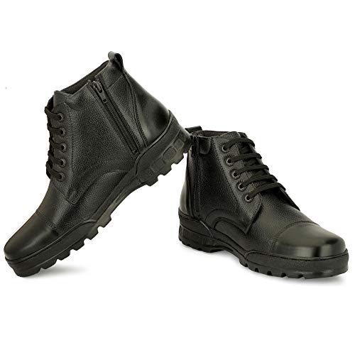 Image of SVPANTHER Men's Side Zip Ankle Leather Boots for Police, Commando NCC, Military, Army