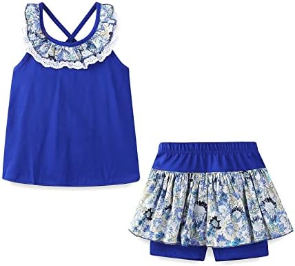 LittleSpring Toddler Girl Summer Clothes Backless Tank Tops Floral Shorts Set Blue 4T