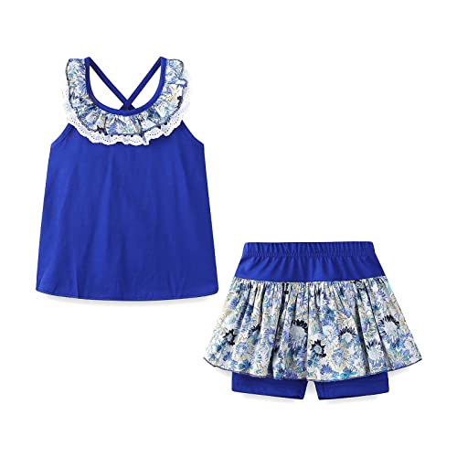 Littlespring Toddler Girl Summer Clothes Backless Tank Tops Floral Shorts Set Blue 4T #TOP3